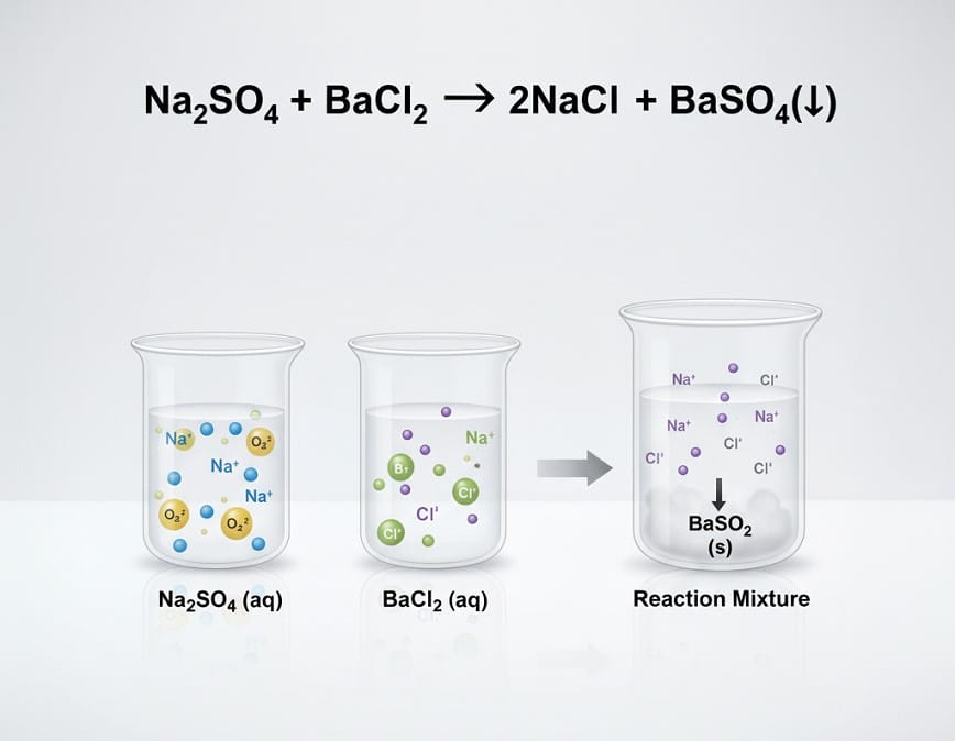 Phân tích phương trình hóa học Na₂SO₄ + BaCl₂ → 2NaCl + BaSO₄(↓)
