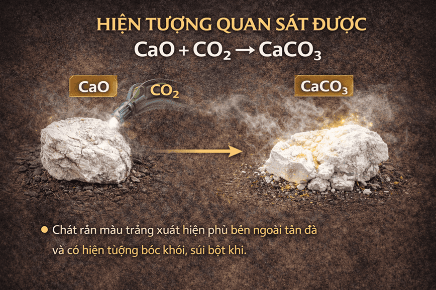 Khi CaO + CO2 phản ứng ta sẽ quan sát được nhiều hiện tượng khác nhau