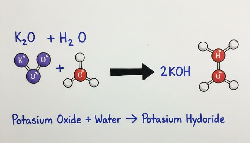 Minh họa phương trình K2O + H2O