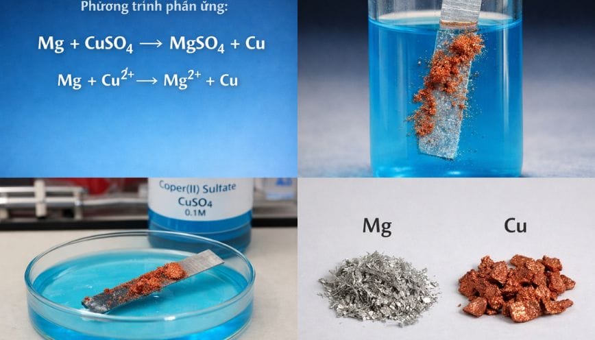 Quá trình thí nghiệm thực tế phản ứng Mg + CuSO4