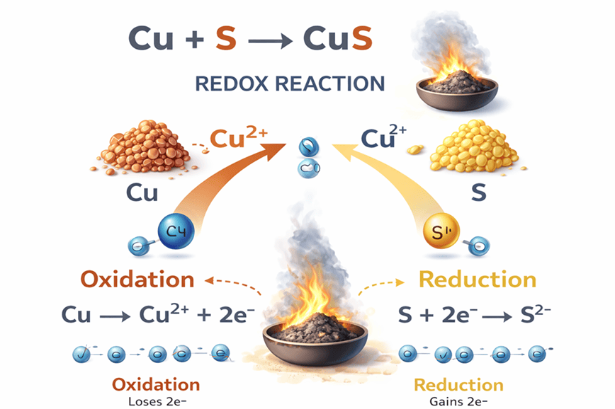 Bản chất oxi hóa khử và sự dịch chuyển electron của Cu + S
