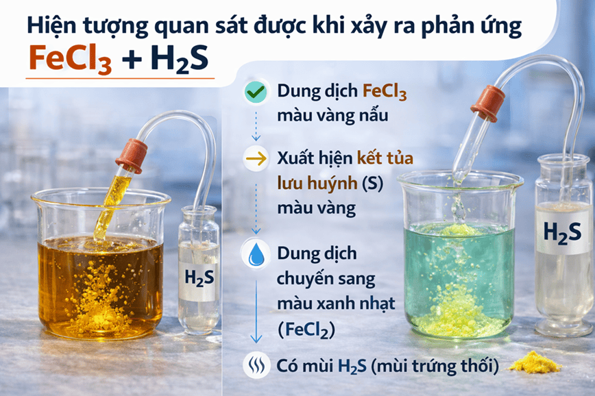 Hiện tượng bạn sẽ nhận thấy khi FeCl3 tiếp xúc với chất H2S