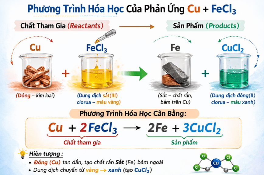 Hướng dẫn cân bằng phương trình hóa học Cu + FeCl₃ chính xác