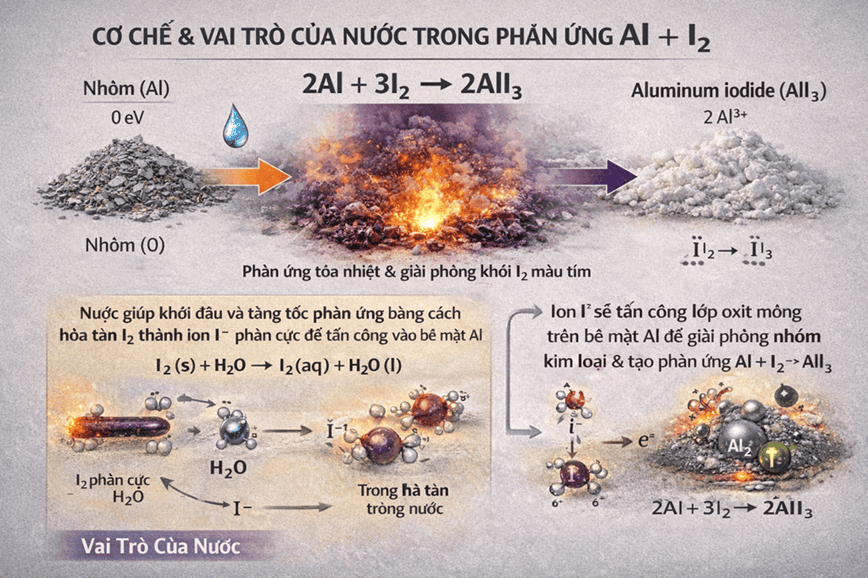 Nước có vai trò không thể thay thế trong phản ứng Al + I2