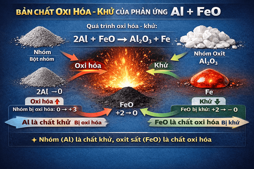 Trọn vẹn bản chất oxi hóa khử của phản ứng Al + FeO