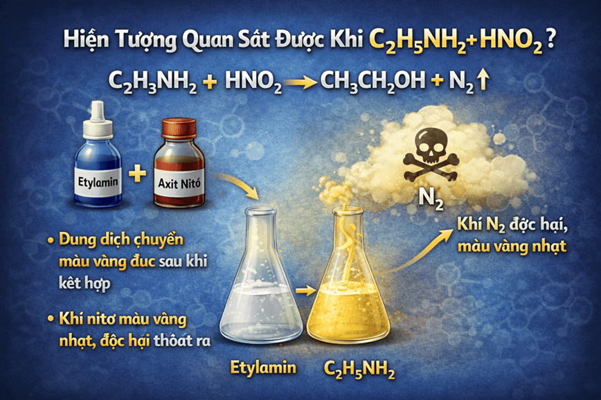 Những hiện tượng không thể bỏ lỡ khi quan sát phản ứng C2H5NH2 + HNO2