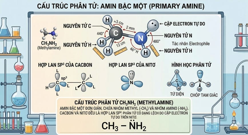CH3NH2 là một Amin bậc 1 đơn giản trong dãy đồng đẳng amin béo
