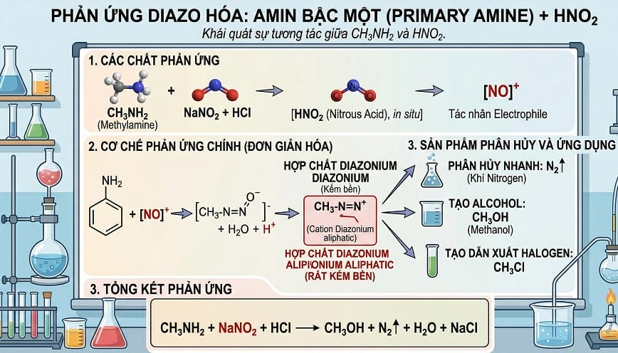  Mô tả khái quát sự tương tác giữa CH3NH2 và HNO2