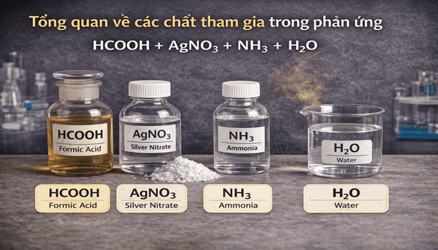 Tính chất và đặc điểm các chất tham gia phản ứng HCOOH + AgNO₃ + NH₃ + H₂O