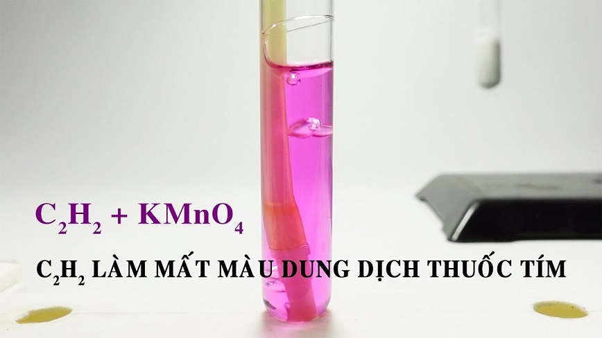 Diễn biến chi tiết hiện tượng của phản ứng C2H2 + KMnO4