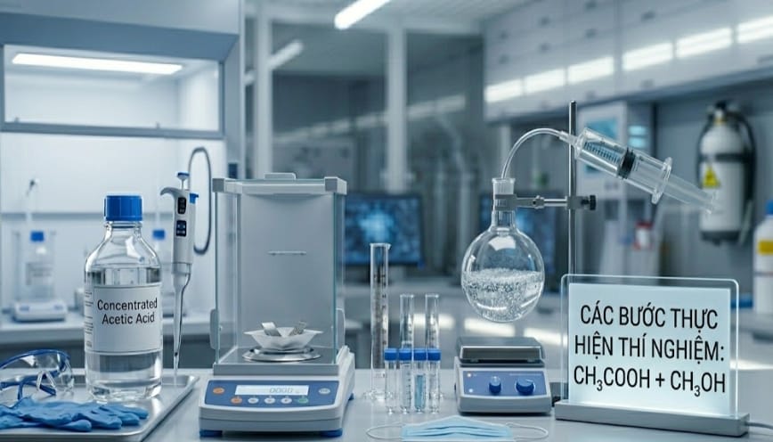 Bước thực hiện thí nghiệm CH3COOH + CH3OH