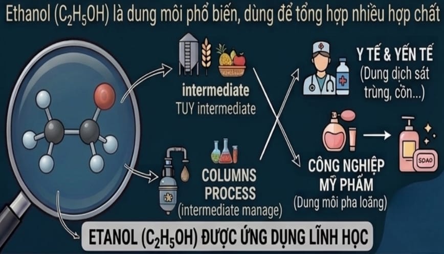 Etanol (C2H5OH) được ứng dụng trong lĩnh vực hóa học