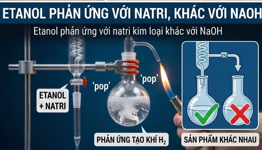 Etanol phản ứng với natri kim loại khác với NaOH