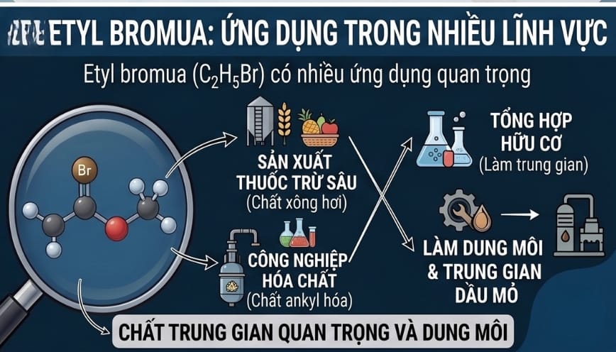 Etyl bromua được ứng dụng rộng rãi trong nhiều lĩnh vực