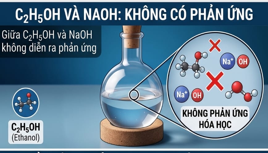 Giữa C2H5OH và NaOH không diễn ra phản ứng