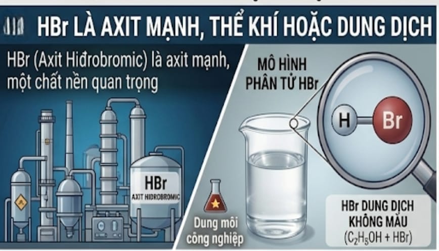 HBr là một axit mạnh tồn dạng ở thể khí hoặc dung dịch