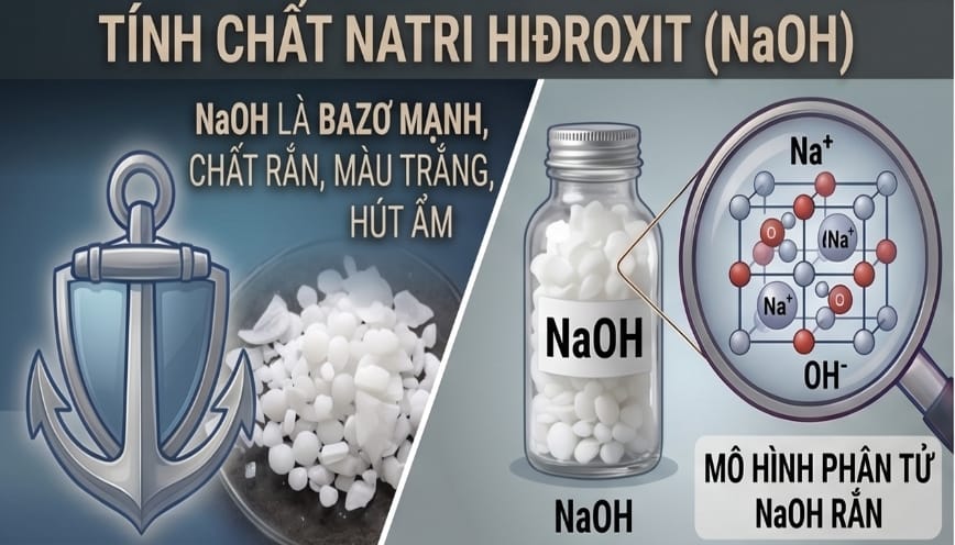 Natri hiđroxit là bazơ mạnh tồn tại dưới dạng chất rắn