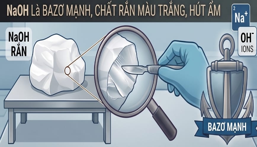 Natri hiđroxit trong tự nhiên tồn tại ở dạng chất rắn màu trắng
