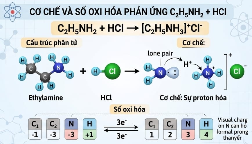 Phản ứng giữa C2H5NH2 và HCl tạo ra tinh thể màu trắng