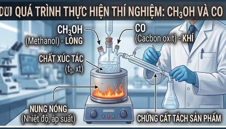Quá trình thực hiện thí nghiệm giữa CH3OH và CO