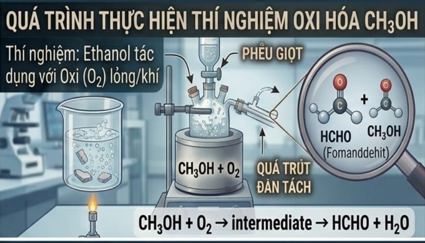 Quá trình thực hiện thí nghiệm giữa CH3OH và O2