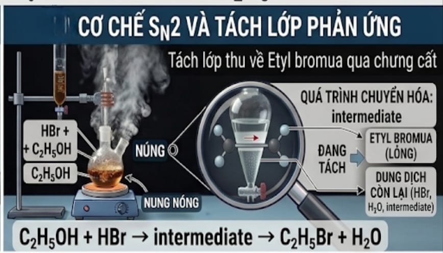 Sau quá trình phản ứng thu được etyl bromua