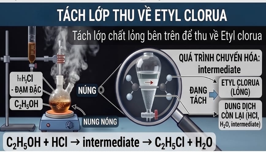 Tách lớp chất lỏng bên trên để thu về etyl clorua